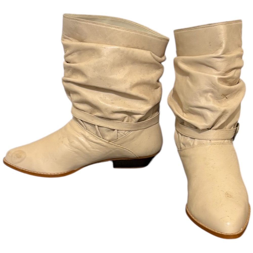 Vintage Boots-Ankle Boots-Cream Boots-Short Boots-Flat Boots. View 2
